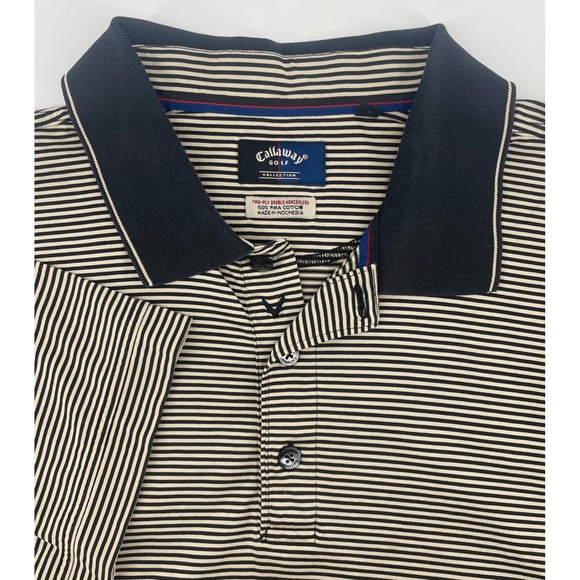 Callaway Other - Callaway Golf Polo XL Navy Blue Cream Striped Pima Cotton Mercerized Short Slv